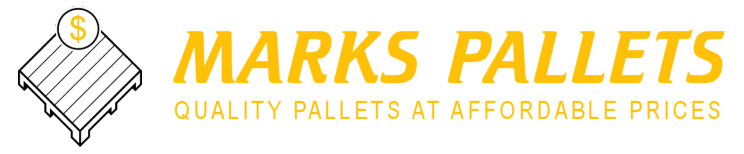 Marks Pallets Company Logo - Gold Text, White and Gold Logo, Retina